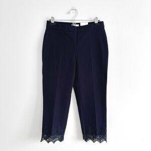Laura Petites City Fit Lace Trim Pants Navy Straight Cut Stretch Size 6